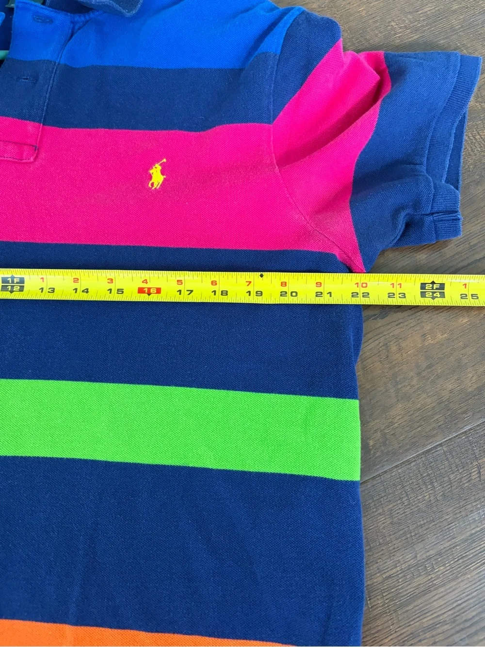 Ralph Lauren Men’s Navy Polo with Pink, Lime & Orange Stripes